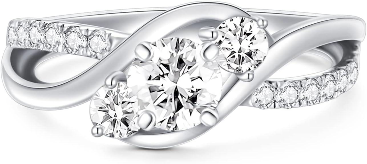 Moissanite Engagement Nings for Women 2 Style Platinum Plated Silver ring Twisting Moissanite Rings