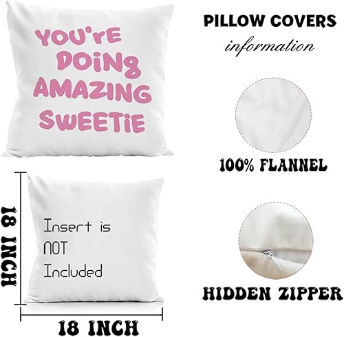 Miniatura 6 de Funda de almohada retro rosa Preppy You're Doing Great Sweetie de 18 x 18 pulgadas, funda de almohada decorativa con refranes positivos de color
