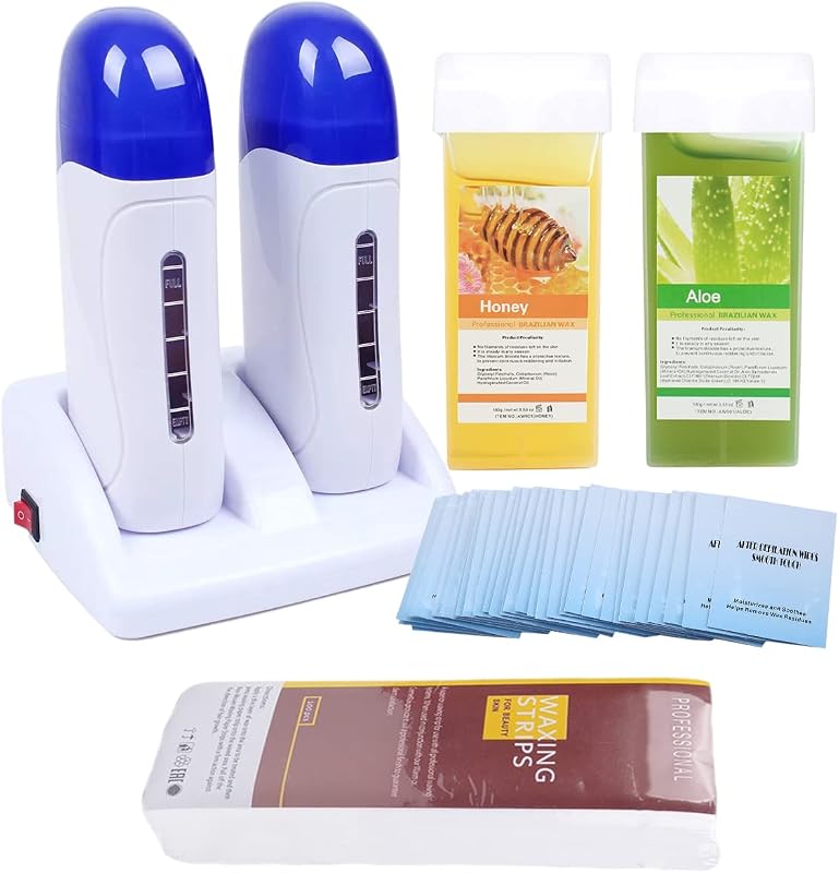 Kit de aquecedor de cera com rolo duplo iMeshbean 110V com base aquecedora e cartuchos de cera de mel e aloe vera