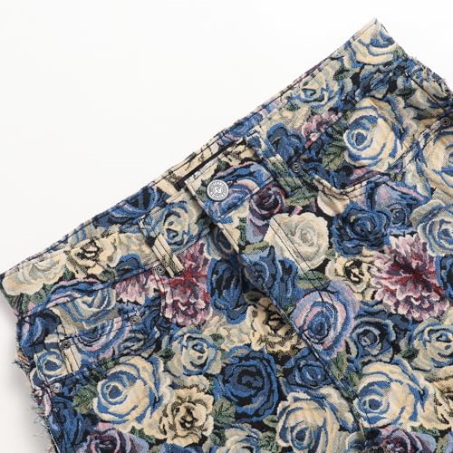 Men’s Floral Tapestry Pants Streetwear Thick Jacquard Pants Stacked Jeans3