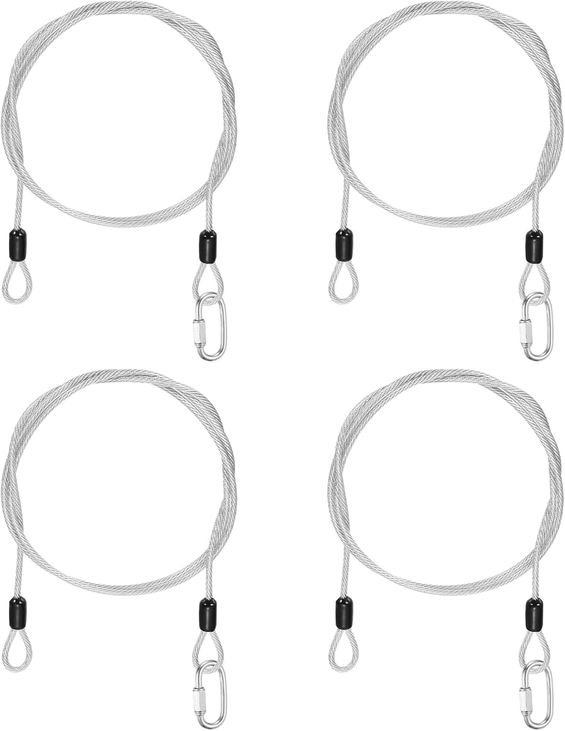 PATIKIL Security Cable Lock (1/8" Dia 3.3ft, Clear)(4 Set) Vinyl Coated 304 Stainless Steel Double Loop Flexible Wire Rope Safety Cable with Quick Links Locking Connectors