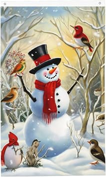 Ouqiuwa Christmas Snowman Flag 3X5 FT Vertical, Winter Birds Polyester Banner with Grommets, Garden Yard House Flags Indoor Outdoor Sport Decoration