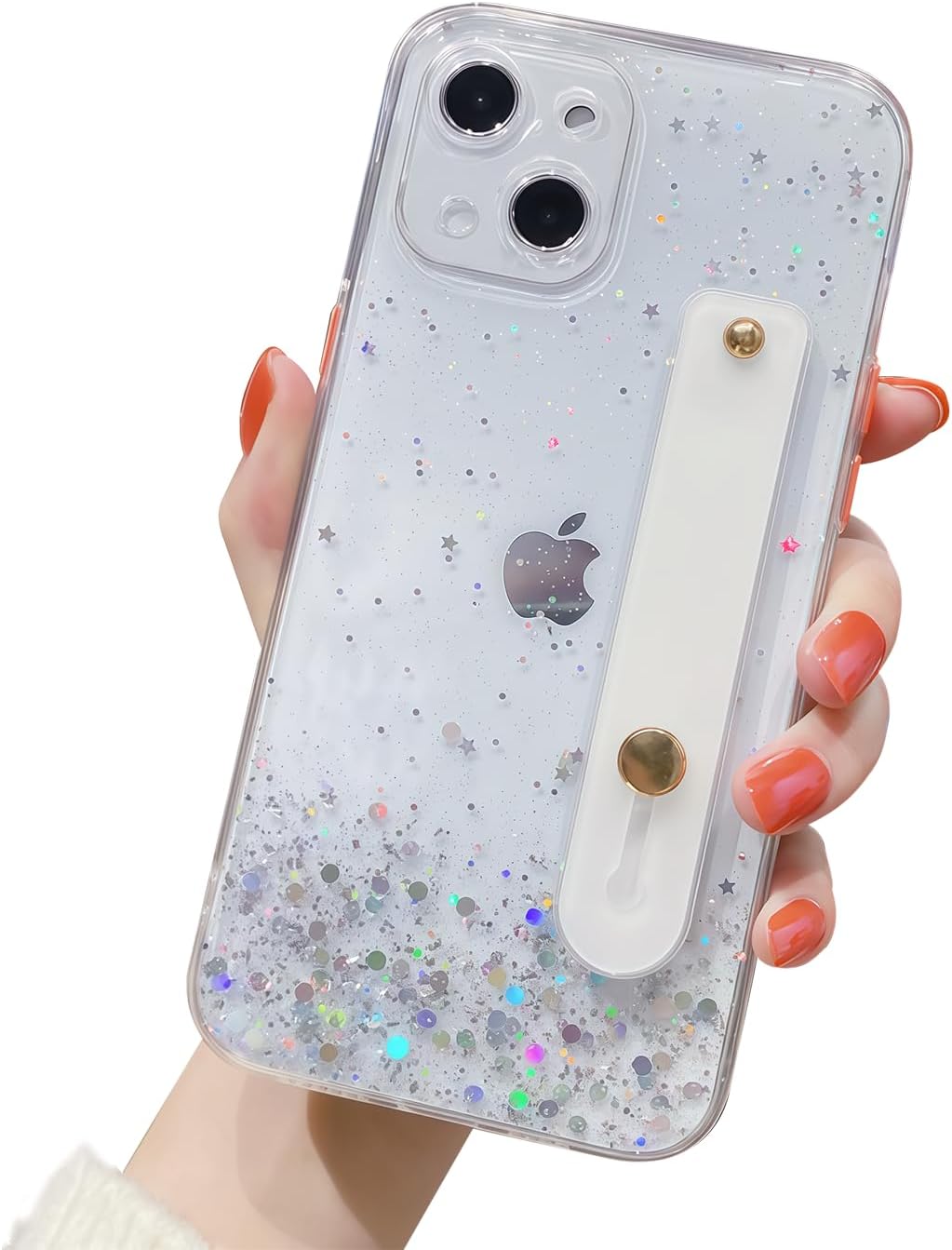 siduater Strap Holder Case for 6.7" iPhone 14 Plus with Wristband Kickstand, Bling Glitter Sparkle Clear Cover Soft TPU Bumper Adjustable Hand Grip Loop for iPhone 14 Plus 6.7 Inch, Crystal Clear