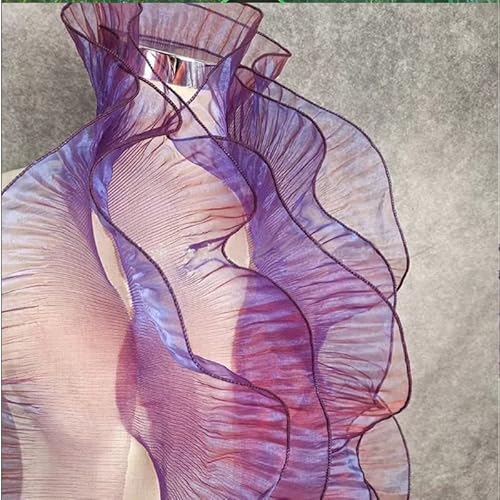 5 Yards Retro Ruffle Pleated Chiffon Trim Dress Bag Decoration Tulle Fabric Applique Trimming Craft Sewing (Butterfly Purple) #TOP1