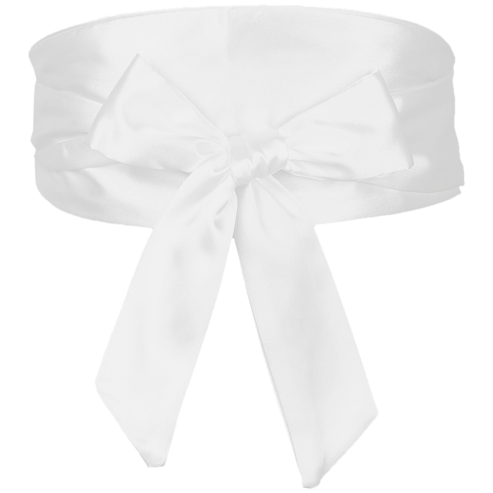 Elerevyo Women Plus Size Satin Silky Obi Belt, Self-Tie Wrap Wide Sash Waistband Belt for Dress Bridal White 58-78cm/22.83-41.73"