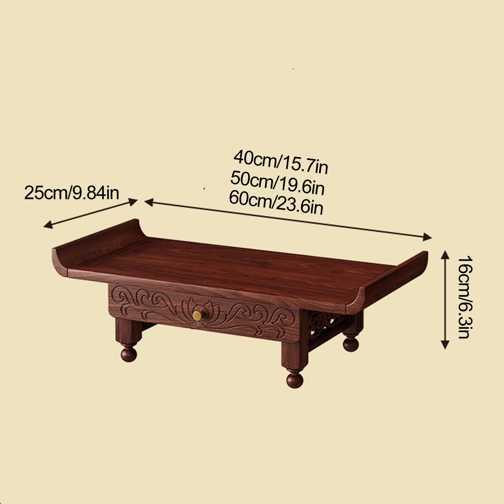 Table d'autel murale en bois massif, sculptée à la main avec tiroir coulissant pour encens et méditation, support de prière zen peu encombrant pour la maison
