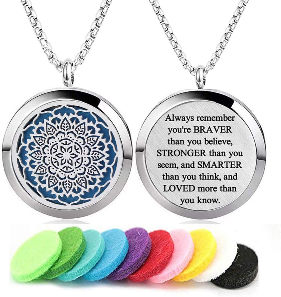 Aromatherapy Essential Oil Diffuser Necklace 316L Stainless Steel Locket Pendant with 24 Inch Chain