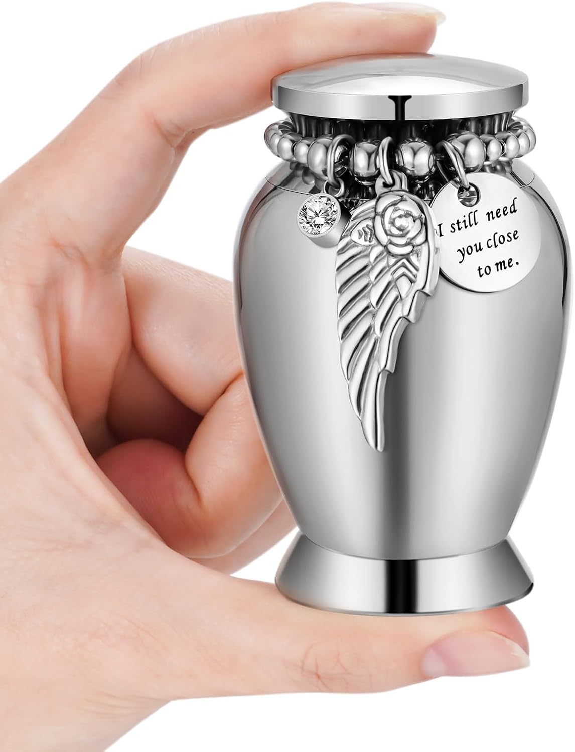 Small Urns for Human Ashes Keepsake Mini Cremation Urns for Loss of Loved One Stainless Steel Keepsake Urn for Ashes Compact Memorial Container (Small, Wings)