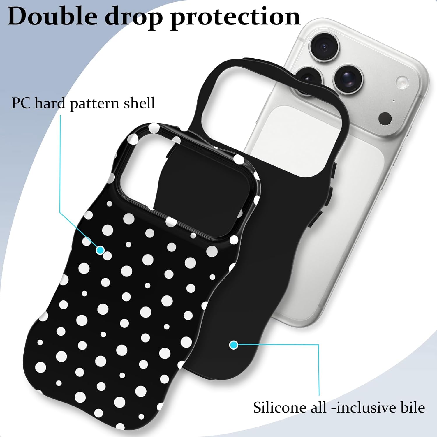ZIYE Wave Design for iPhone 17 Pro Max Case, Cute Black Polka Dot Pattern for Women Girls Men 2 in 1 Shockproof Bumper Scratch Resistant Protective Cover
