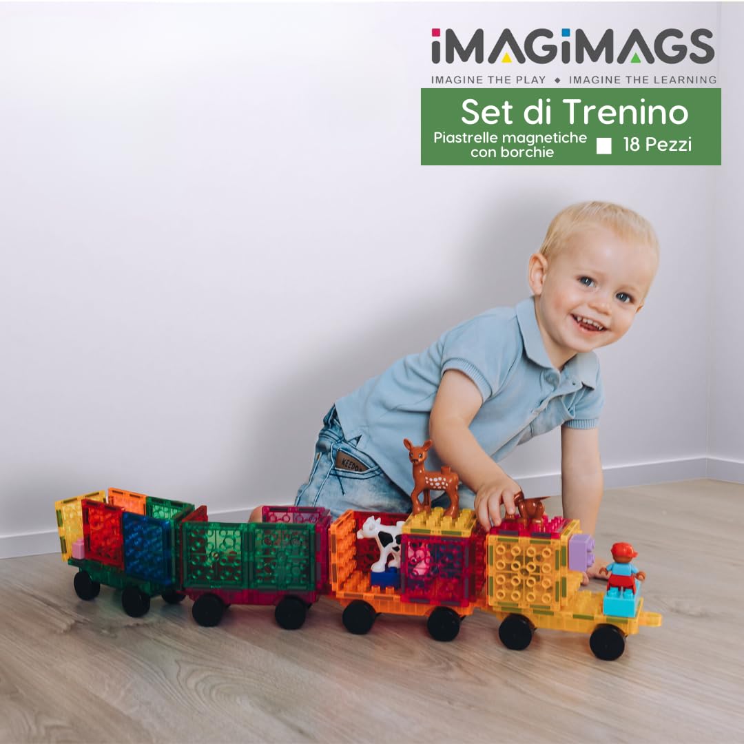 Mattoncini Magnetici per Costruzioni, Set di 18 Pezzi Trenino per Bambini e Bambine, Costruzioni per Attività Educative e Creative, Giocattoli per Bambini, STEM, Bambini dai 3 Anni in Su
