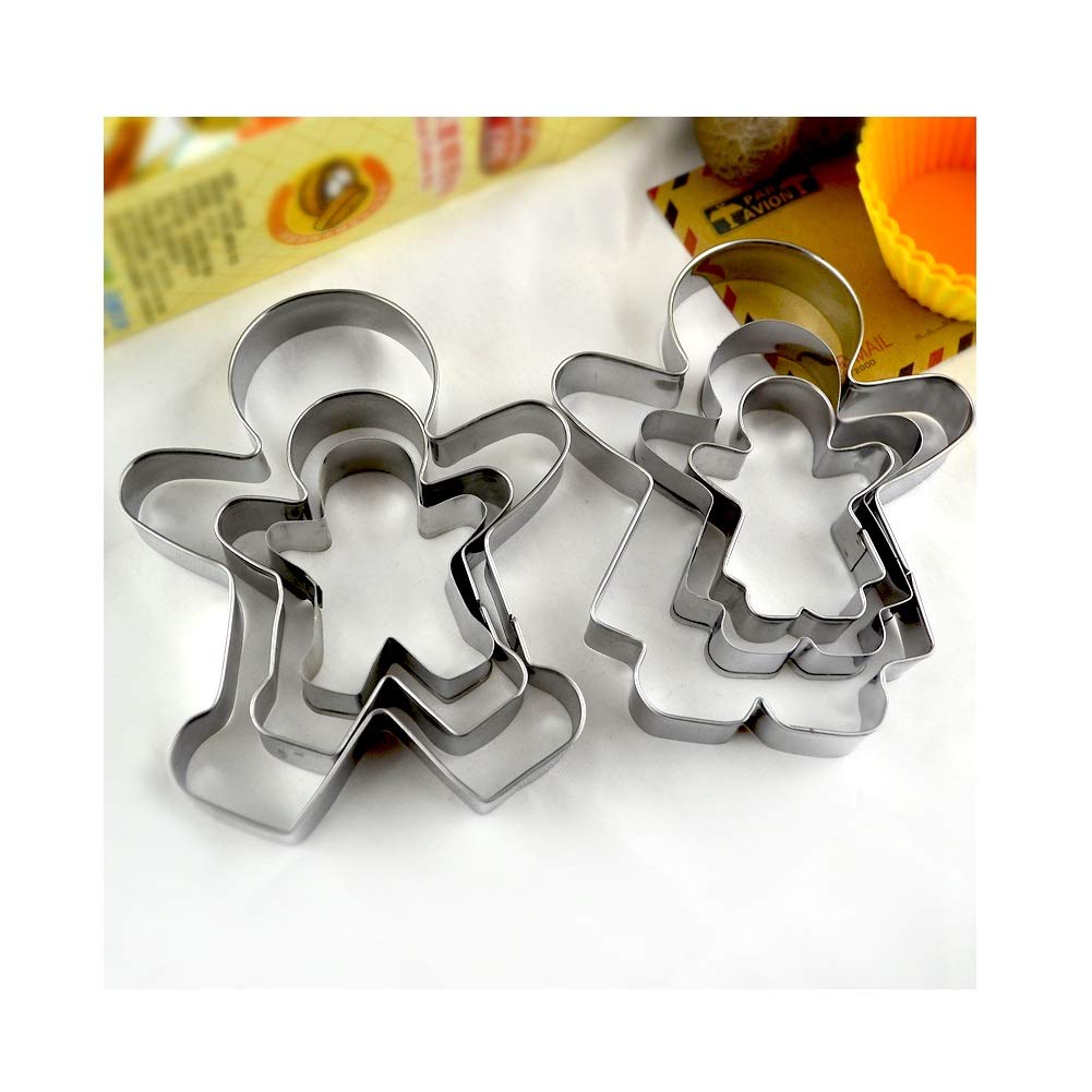 Juego de 6 cortadores de galletas con forma de hombre de jengibre y mujer de jengibre, de acero inoxidable, para niños y niñas, moldes para hornear
