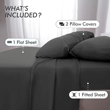 King Bed Sheet Set (Dark Grey) – Soft Brushed Microfiber Bedding with Flat Sheet, Fitted Sheet & Pillowcases – Deep Pocket, Fade Resistant, Easy Care