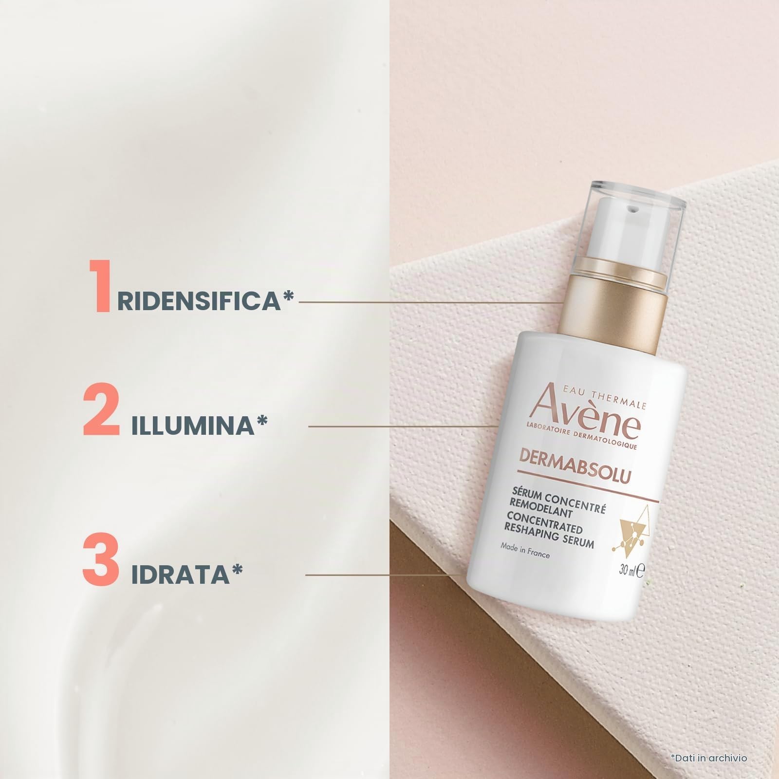 AVÈNE DERMABSOLU - Siero Concentrato Rimodellante Antietà Viso - 30 ml | Con Bakuchiol, Pro-ceramidi, Polifenoli di Vaniglia, Acqua termale Avène - Ridensifica - Texture siero in olio
