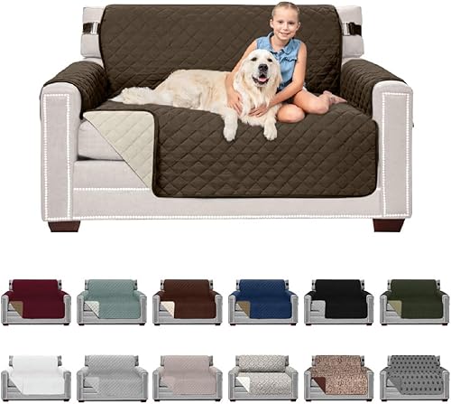 Vista 222 de Sofa Shield Funda de sofá con correa, reversible, resistente a las manchas y al desgarro, funda acolchada de microfibra, lavables, asiento de 78
