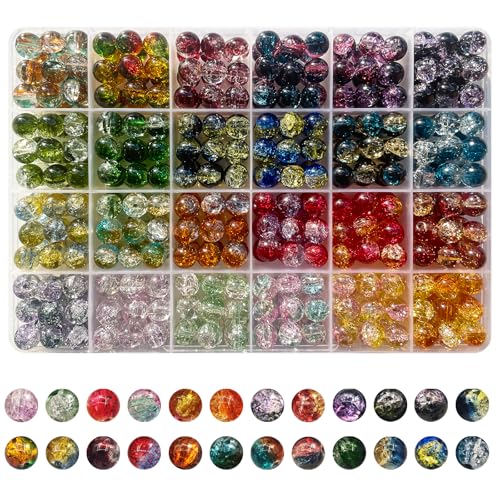 432 Stück 10mm Natürliche Edelstein Perlen für Armbänder Erwachsene Glasperlen zum Auffädeln Armbänder-Set Selber Machen Runde Perlenset Bunte Set Schmuck Bastelperlen Edelsteinperlen Schmuckperlen