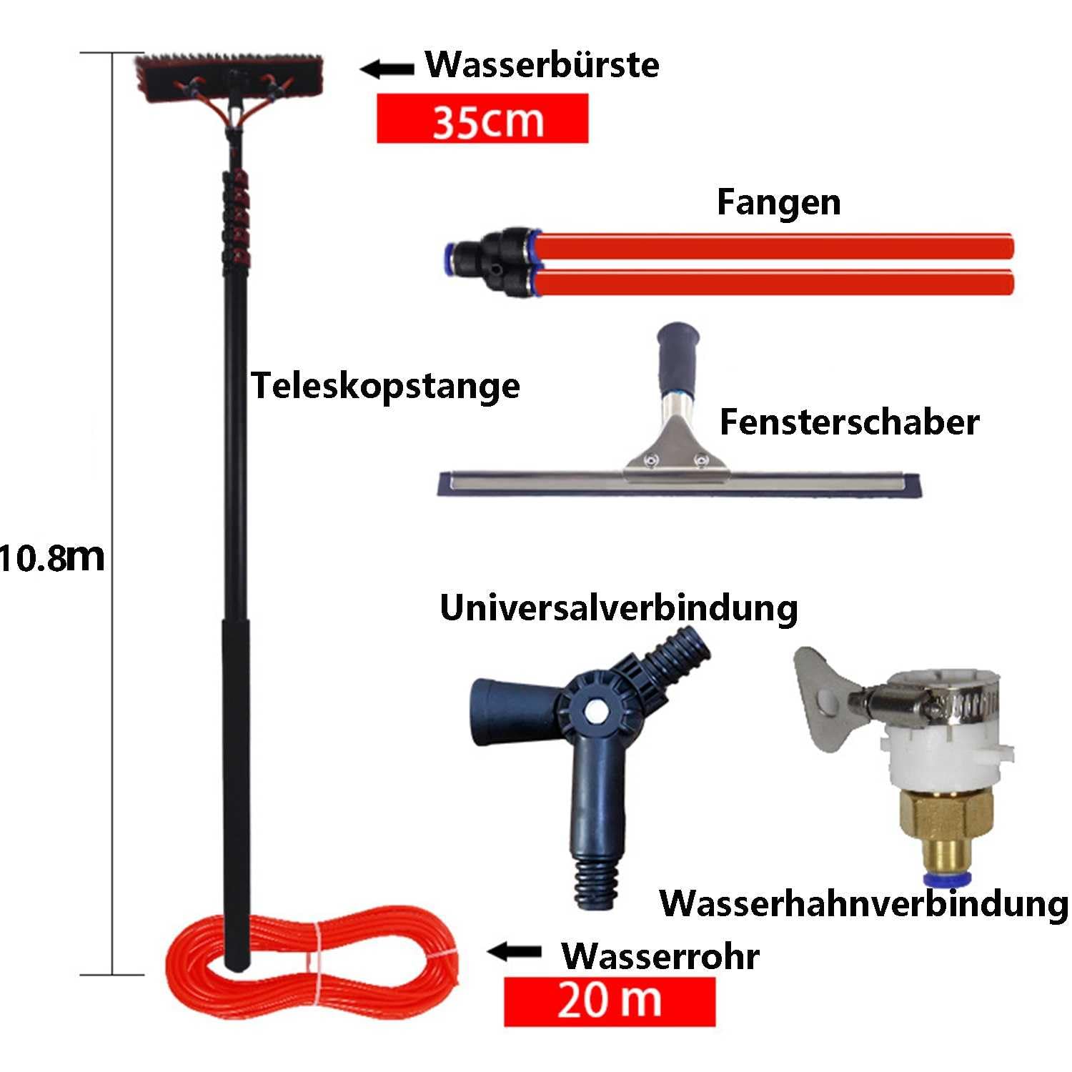 Teleskopstange Fensterreinigung Set, 3.6m/5.4m/6m/7.2m9.2m /10.8m