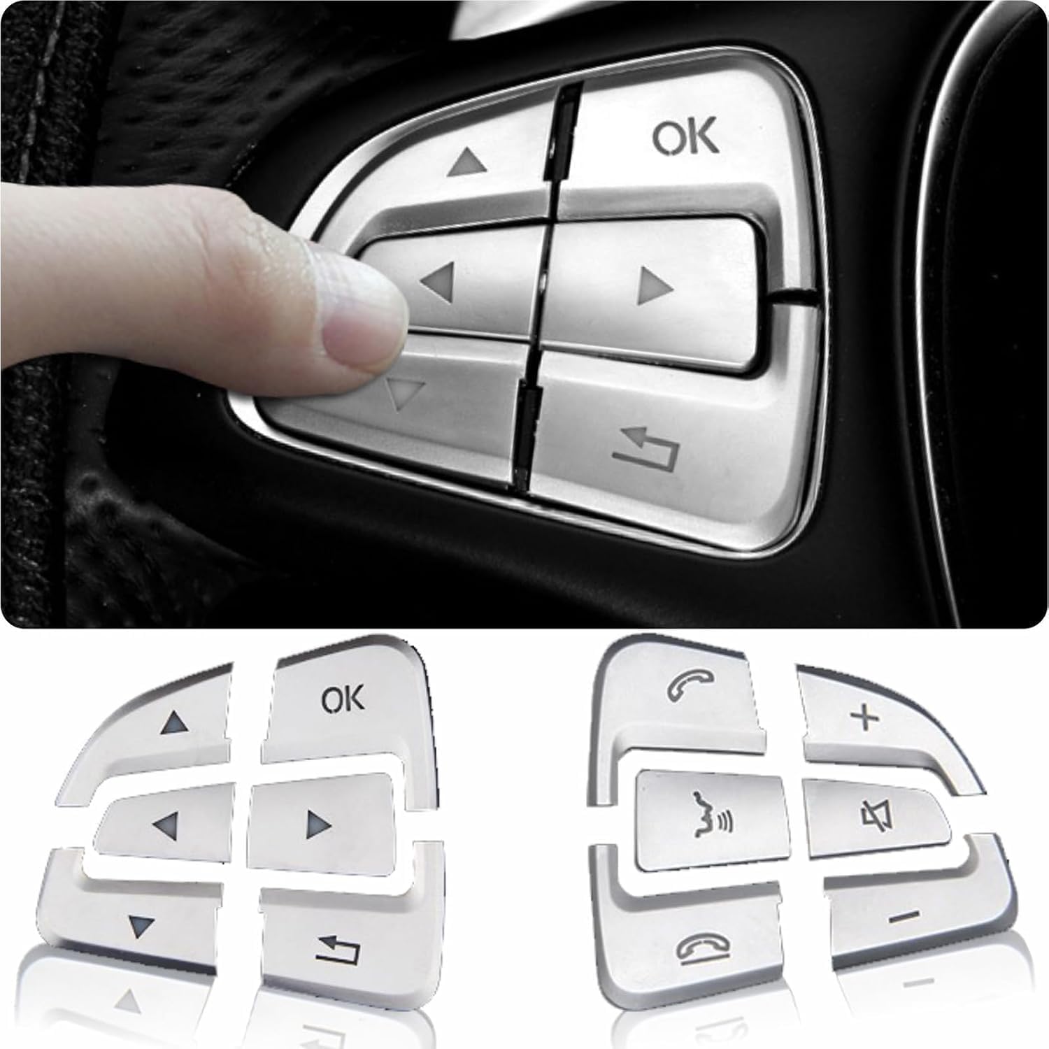 Car Steering Wheel Button Trim lnner Decoration Compatible with Mercedes Benz GLA CLA GLS GLE CLS SL A B Class - Silver (Model B)