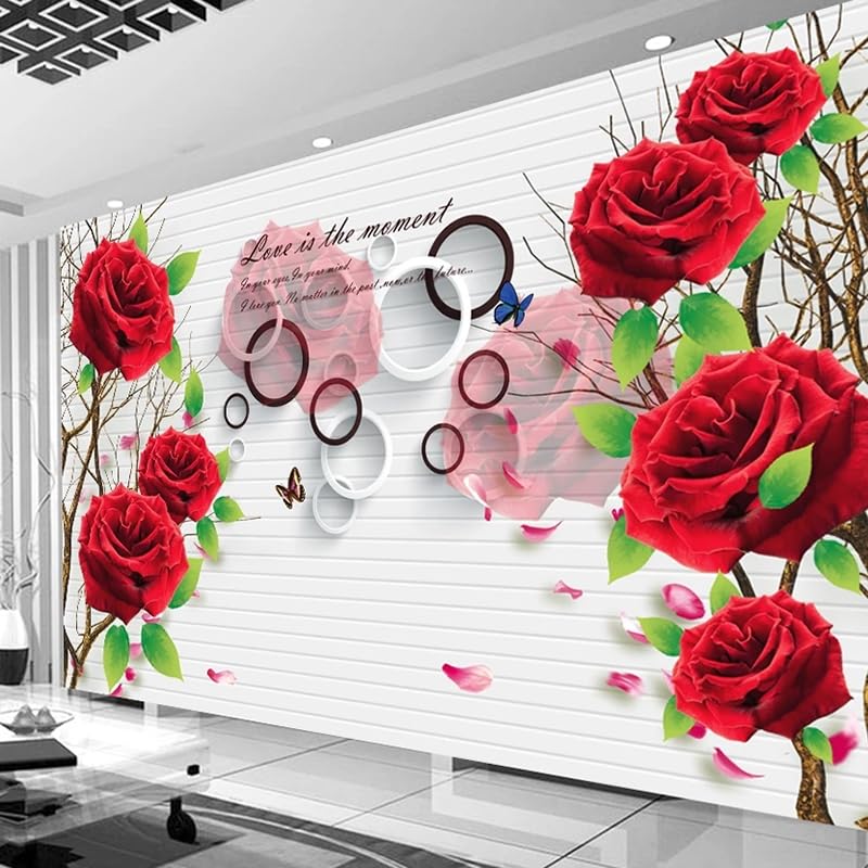 Mural fotográfico 3D con rosas rojas estilo europeo de 360 x 230 cm 4