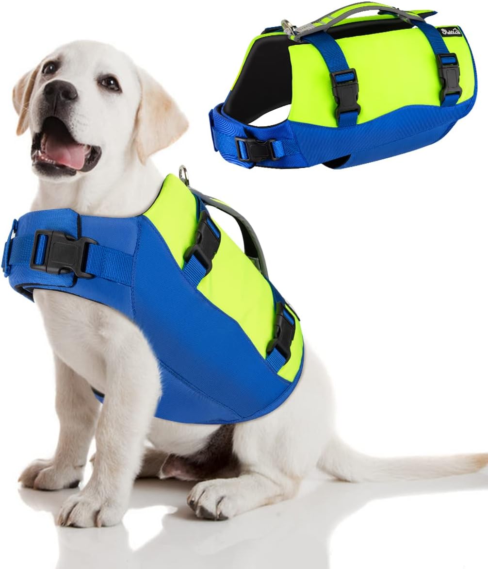 SlowTon Dog Life Jackets, Neoprene Enhanced Buoyancy Aid Adjustable Pet