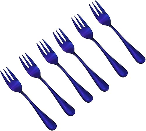 Miniatura 7 de Gugrida - Juego de tenedores para tartas (6 piezas, acero inoxidable, 5.5in, tamaño pequeño, tenedores para tarta de fruta, juego de vajilla (espejo