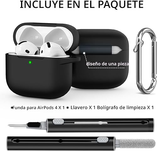 Miniatura 3 de Ljusmicker  Funda para AirPods 4 (2024) con juego de limpieza, funda protectora de silicona suave para Apple AirPods 4ta generación, accesorios con