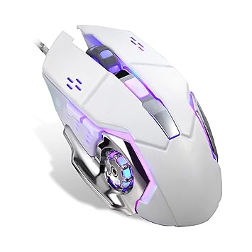 Wired Computer Gaming Mice, 6 Buttons for Desktop Laptop Mac PC Gaming Mouse, 4 Levels DPI 800-1200-1800-2400 with 4 Colors RGB Backlit, Ergonomic Design for Professional Gamers Use