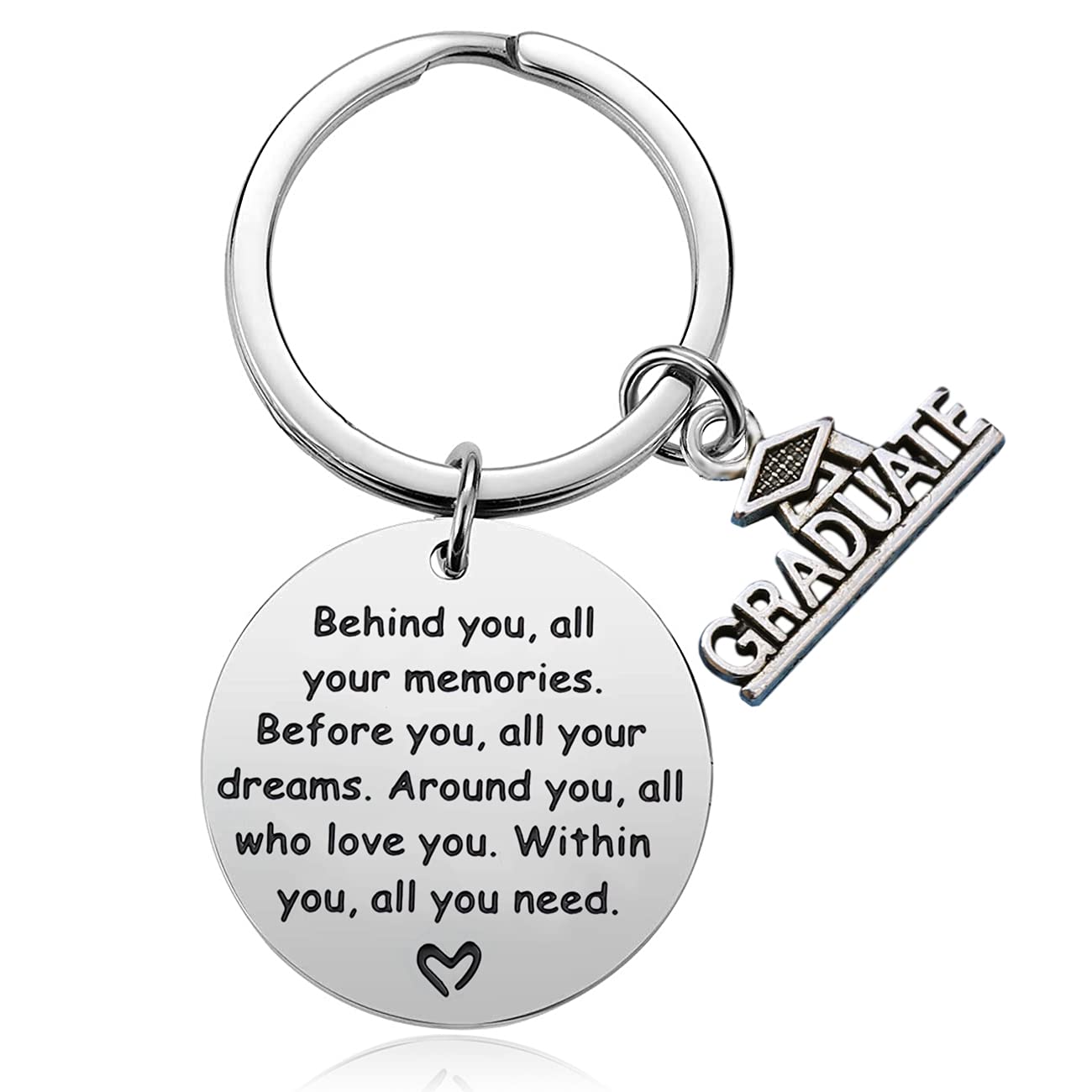Graduation Gifts for Women Men, Behind You All Your Memories Inspirational Graduates Gifts for Class 2025, College Graduation Keychain for Boy Girl Son Daughter