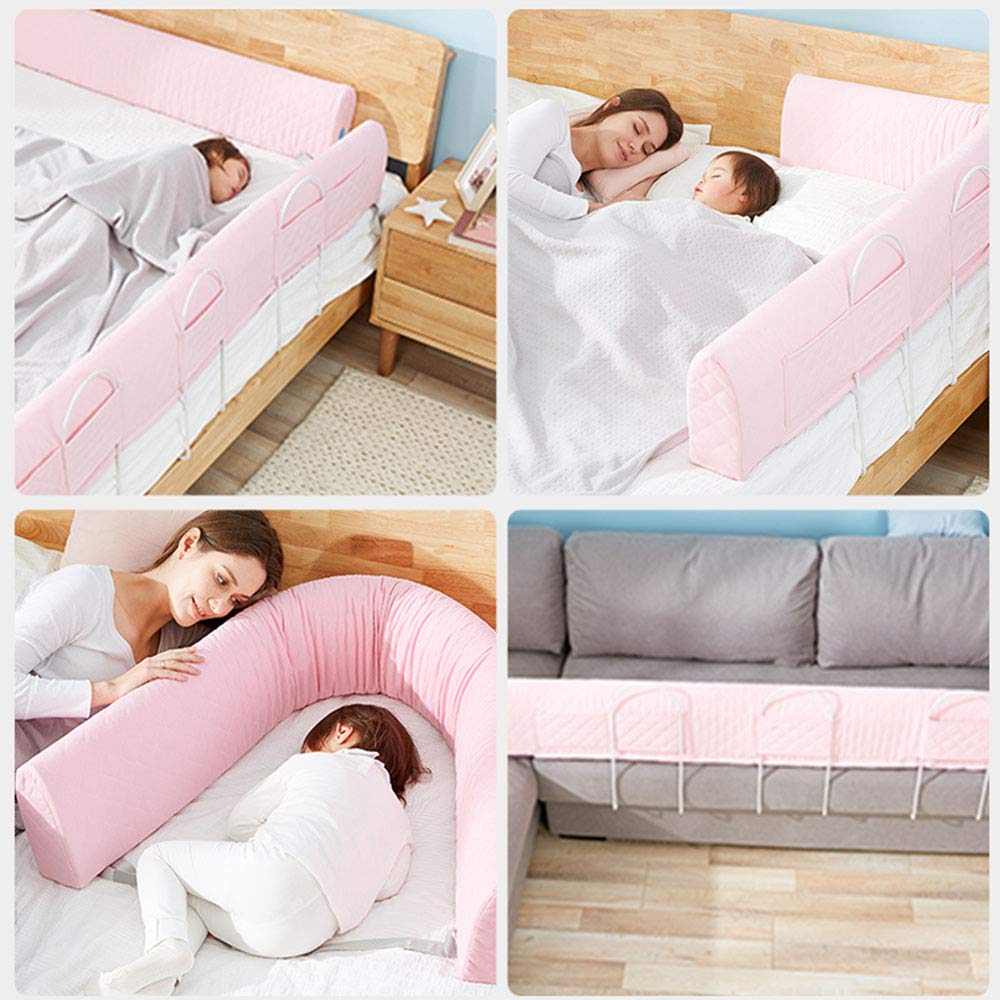 Paracolpi per sponda del Letto, paracolpi in Memory Foam Morbido Multifunzione, Forma Intercambiabile, Fodera Rimovibile ripiegata, 1 Confezione, Rosa, 150 cm