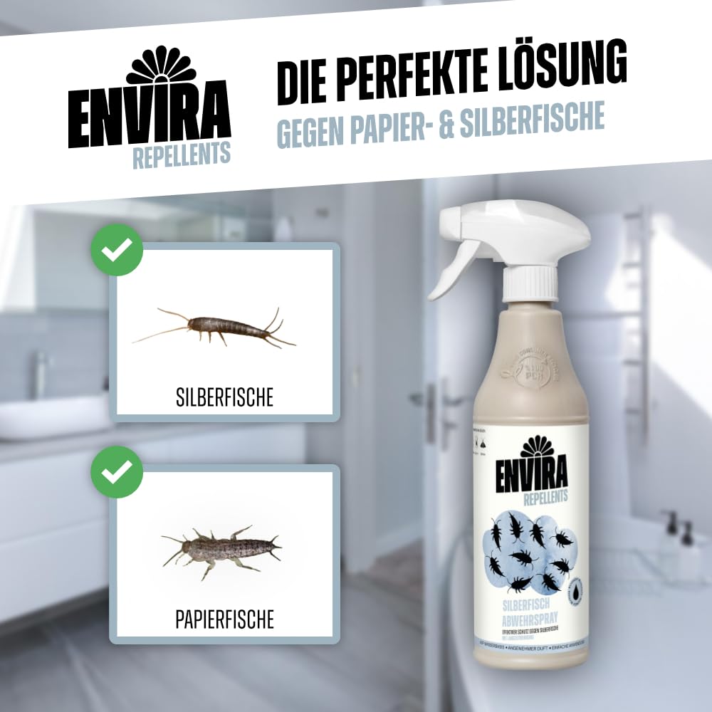Envira Silberfischspray 2x 500 ml + 2x 2L gegen Silberfische & Papierfische | Silberfisch Spray & Mittel gegen Papierfischchen - hochwirksam für Haus, Wohnung, Küche und Bad, geruchsarm