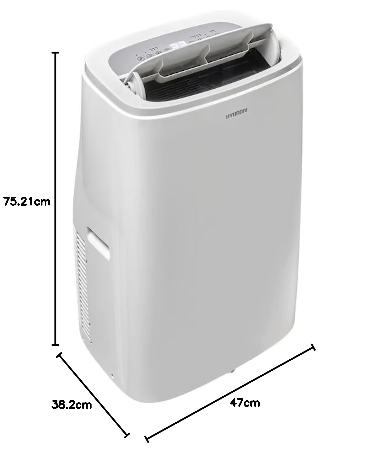 Hyundai, Climatiseur Mobile 14000 BTU Réversible Chaud Froid Classe A - Blanc, Système Auto-Évaporation, Silencieux ≤65dB, Télécommande, 24h Minuterie, 20-28m², 2 ans Garantie