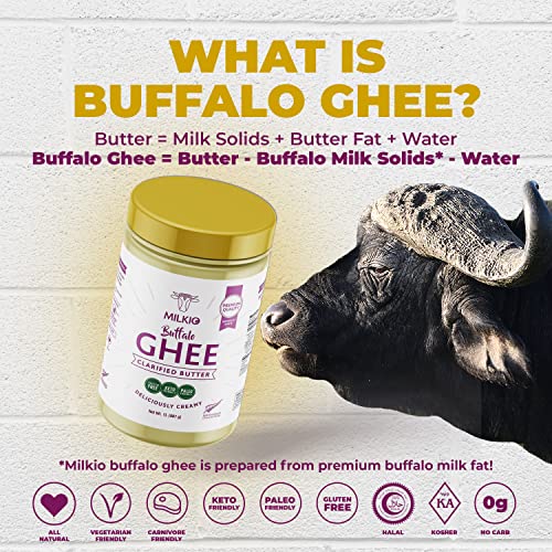 Milkio Buffalo Ghee-Clarified Butter, Lactose & Casein Free, Halal, Kosher, Paleo & Keto Friendly, Made With Care, 16 Fl Oz (Pack Of 1) #TOP1