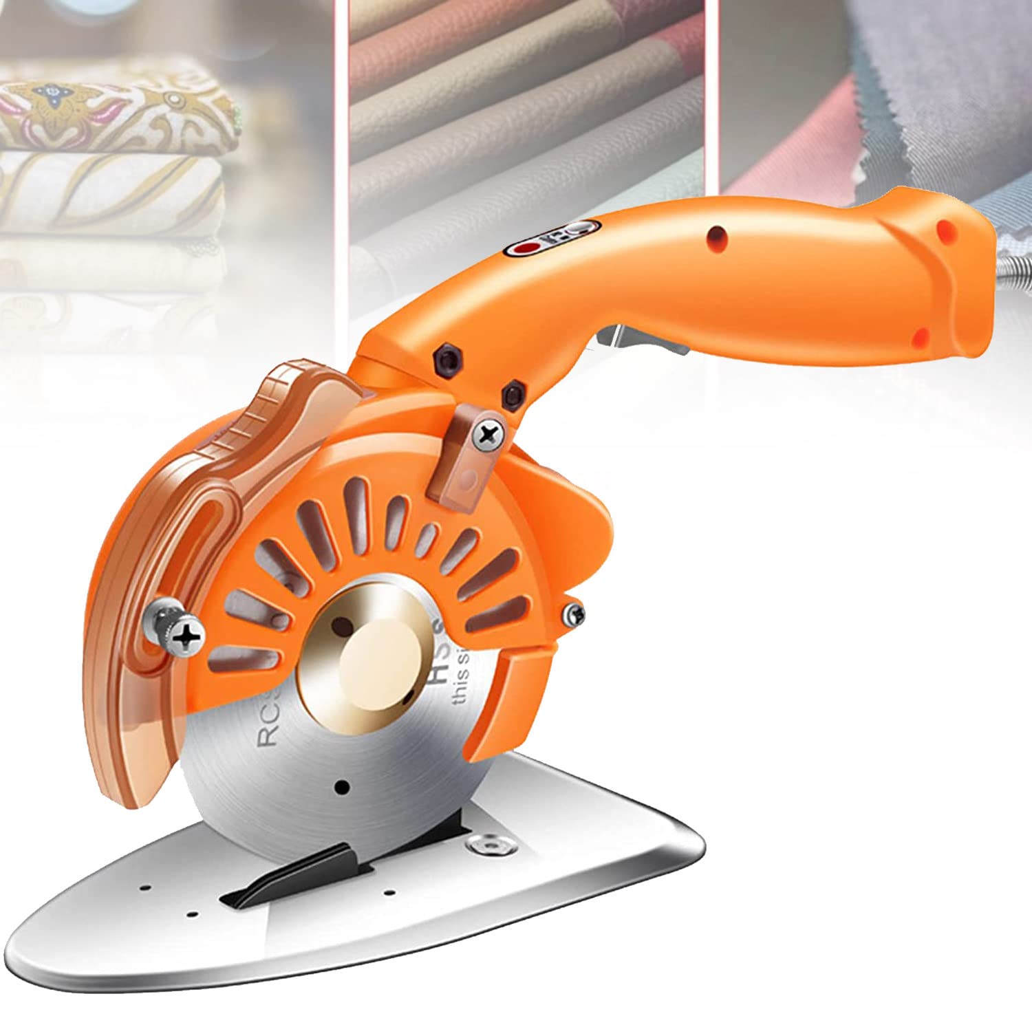 Cortador rotatorio eléctrico, Tijeras eléctricas para Tela de 27 mm de Corte Multicapa, para Tela, Cuero y alfombras, Viene con Cuchillas de Repuesto, Piedras de afilar y más, 100 C-220 V