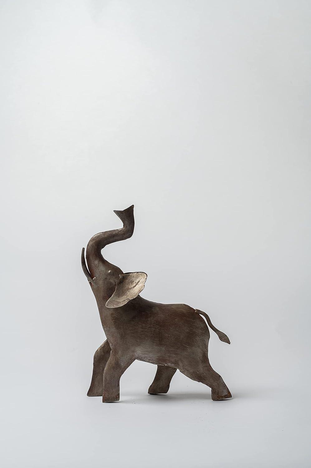 Handcrafted Elephant Figurine – Recycled Iron Decorative Sculpture for Home, Shelf, or Office Décor, Vintage Rustic Finish, 7.5 x 2.5 x 10 in