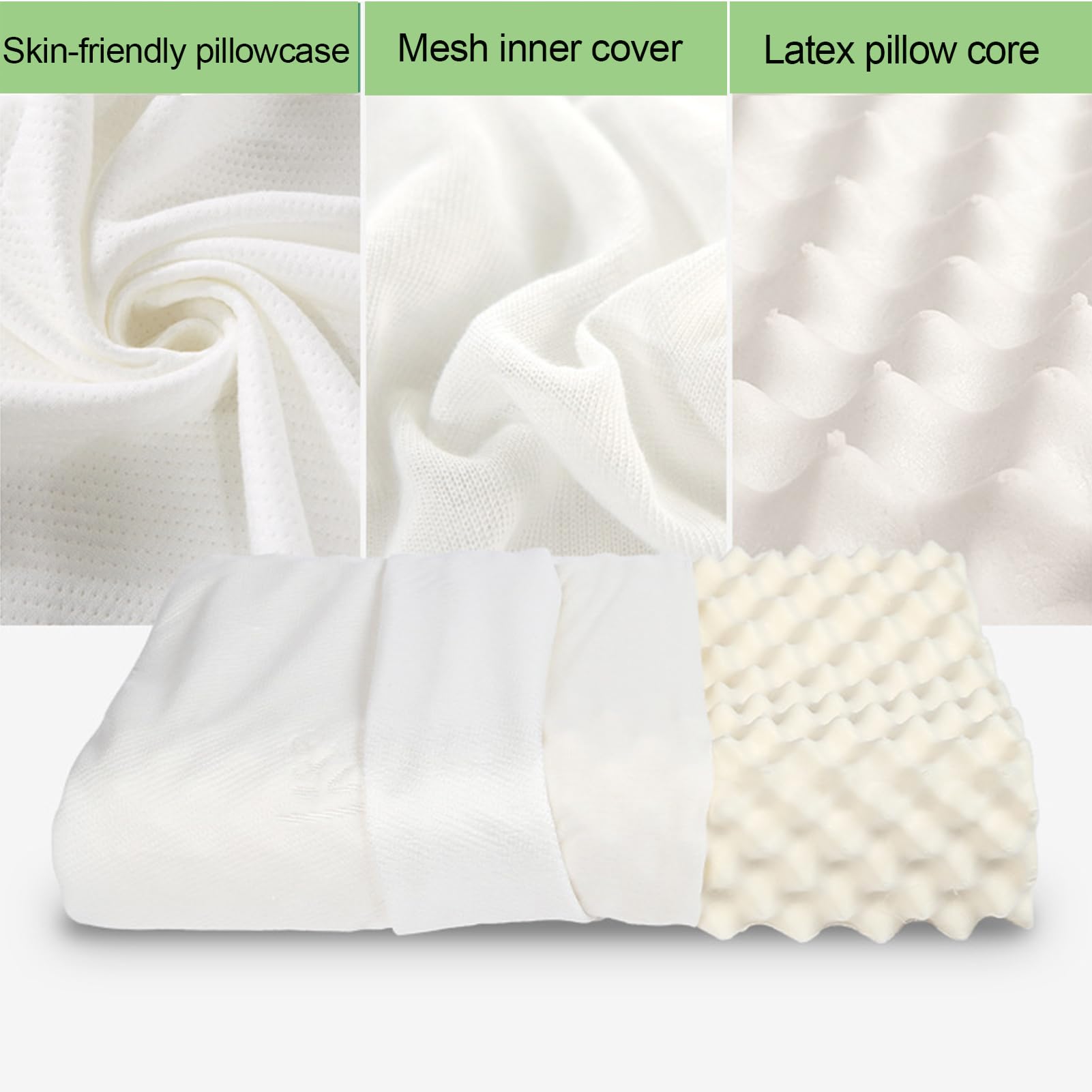 Almohada de látex para dormir, diseño de látex natural extrasuave para dormir de espalda, boca abajo o de lado, funda de algodón transpirable extraíble