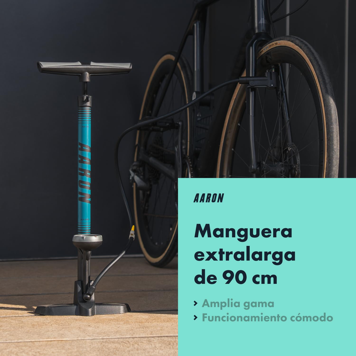 AARON Sport One - Bomba de pie para Bicicleta manómetro para Todo Tipo de válvulas, con Accesorio para Pelotas, Amarillo