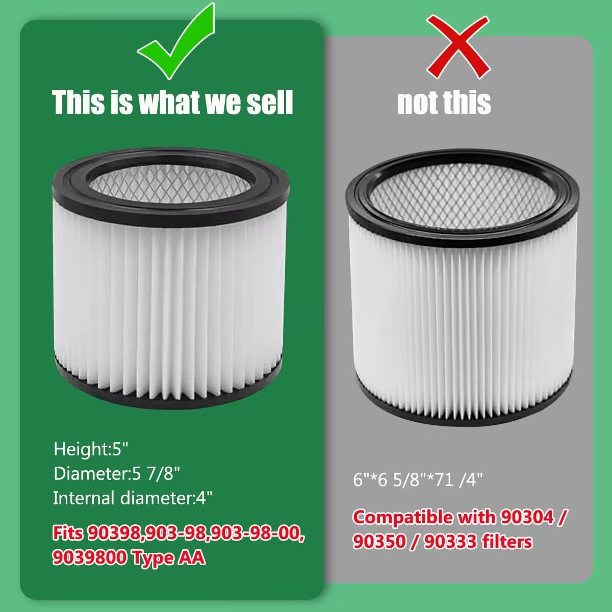 90398 Shop Vac Filter Replacement for Shop Vac 90398/118692, 9039800, 903-98-00, 9039833 Small Cartridge Filter Type AA, Fits Most 4 Gallon and Less Wet/Dry Vacuum Cleaner