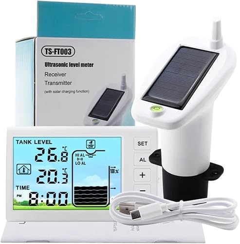 Fuel Tank Sender Ultra Wireless Water Tank Liquid Level Meter Temperature Sensor Detect Level Monitor Time Display Battery Indicator Alarm for Boat Car(No Solar Panel)