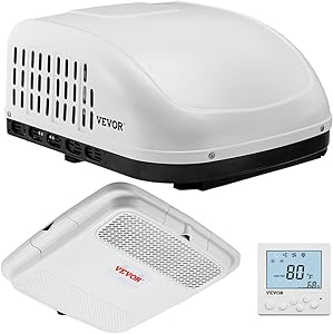 VEVOR RV Air Conditioner, 15000 BTU Non-Ducted Rooftop RV AC Unit, 65 dB Quiet Design, Including Air Distribution Box, Operation Panel and Installation Hardware, for Campers, Vans, Trailers, White