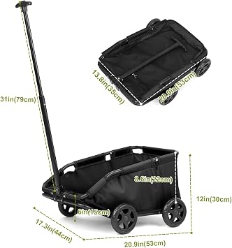 Mini Dog Strollers for Mini Pets, Foldable Multifunctional Shopping Carts with Extendable Pull Handle, Doggie Wagon Built-in Cushion and Safety Rope with Storage Bag (Black)