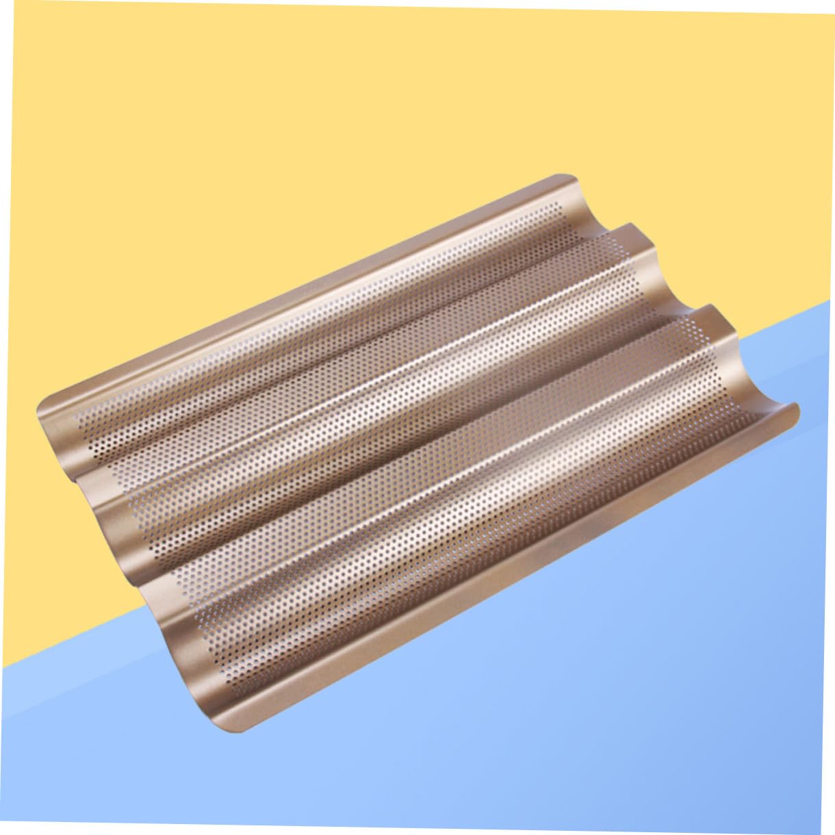 Baguette Backblech aus Beschichtetem Carbonstahl Fach Perforiertes Brotbackform in Gold Kleine für Knuspriges Französisches und Italienisches Brot zu Hause