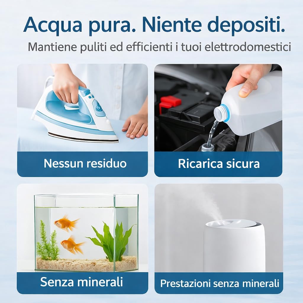 GiDeli Acqua demineralizzata 2 x 5 l acqua distillata per ferro da stiro, batterie, refrigeratore, umidificatore, acquario e laboratorio acqua senza calcare, inodore, trasparente