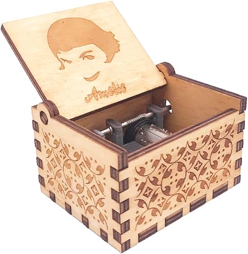 Miniatura 57 de Caja de música de manivela con tema de la película Lalaland, Caja musical de madera tallada, con tema central de la película Marrón