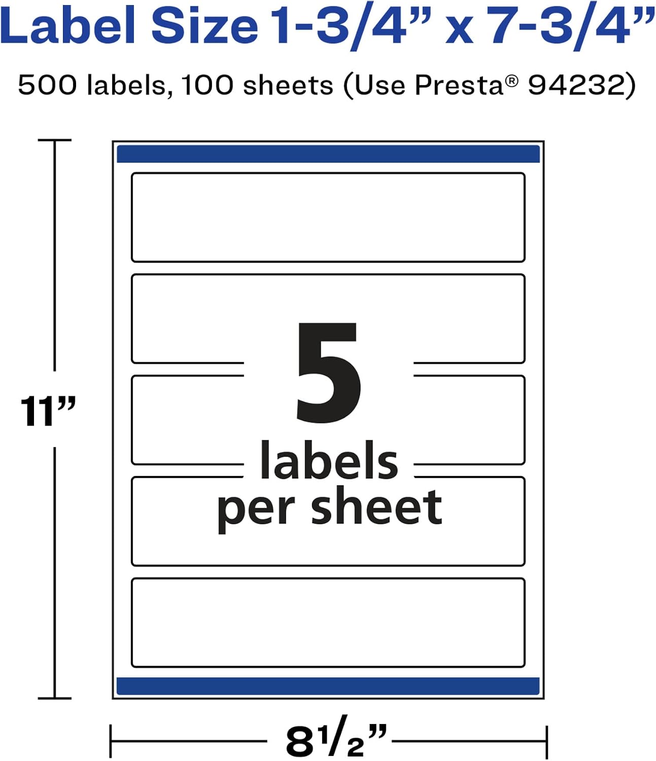 Avery Glossy White Rectangle Labels, Sure Feed Technology, 1.75" x 7.75", 500 Glossy White Labels, Print-to-The-Edge, Permanent Adhesive, Laser/Inkjet Printable