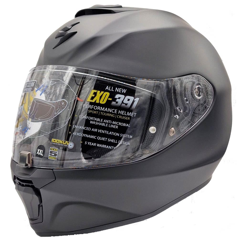Scorpion Exo-391 Solid Negro Mate | Casco de Moto Integral Unisex Hombre y Mujer Homologado ECE 22.06