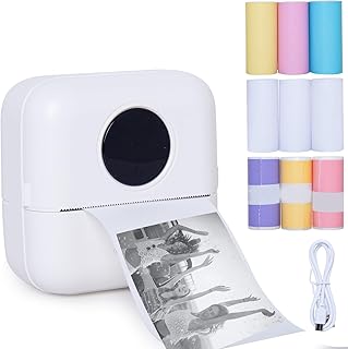ACOFWENL Mini Printer Inkless Sticker Printer Pocket Mini Thermal Printer Sticker Maker Machine with 8 Rolls Continuous Paper for Photo Journal, Fun, Work