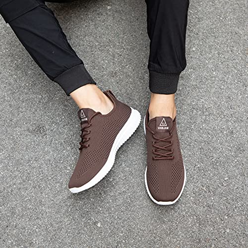 Image of YDB Men's Running Shoes Ultra Lightweight Breathable Walking Shoes Non Slip Athletic Fashion Sneakers Mesh Workout Casual Sports Shoes, Brown015, 9.5