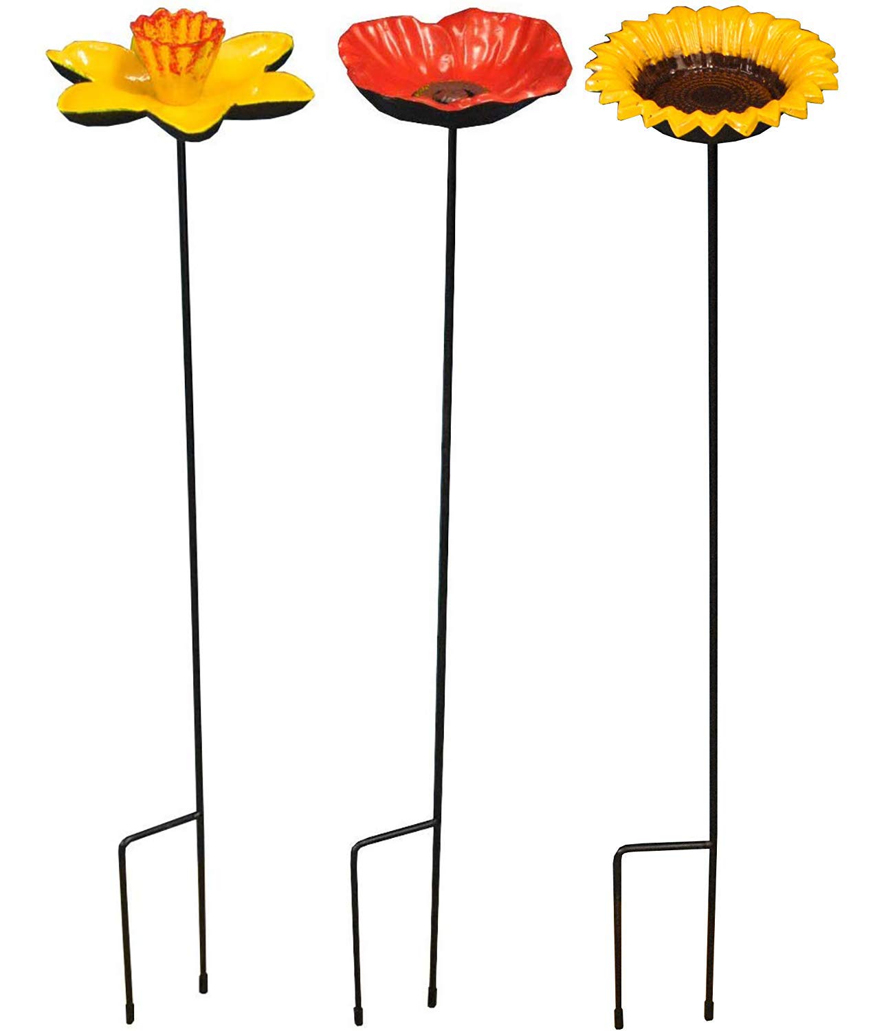Selections Cast Iron - Poppy, Daffodil & Sunflower Wild Bird Flower Dish Bird Feeder - Pack of 3
