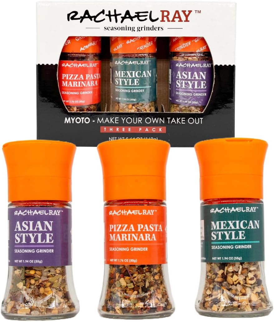 Rachael Ray Take Out Seasoning Grinder 3 Pack Set | Includes Mexican Taco, Asian, and Pizza Pasta Seasonings
