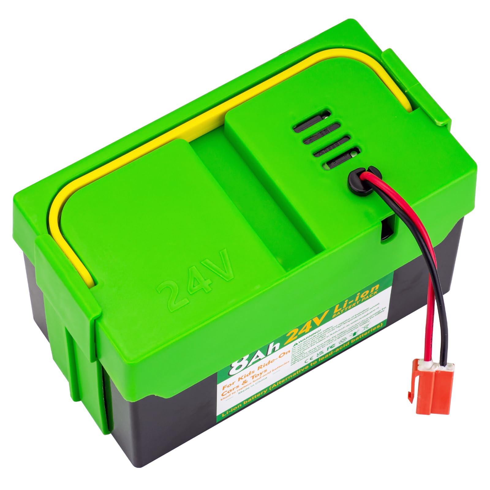 Batteria agli ioni di litio da 24 V, 12 Ah, per bambini, auto e giocattoli, batteria di ricambio con caricabatterie da 2 A, nero e verde
