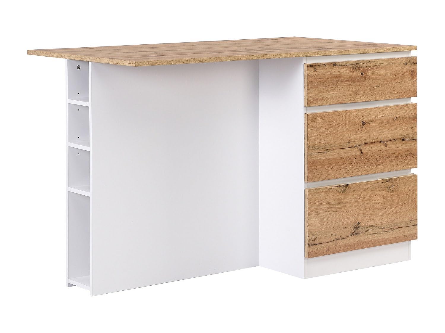 Vente-unique - Kücheninsel mit 6 Schubladen & 4 Ablagefächern aus MDF - Holzfarben hell & Weiß - POMARELA